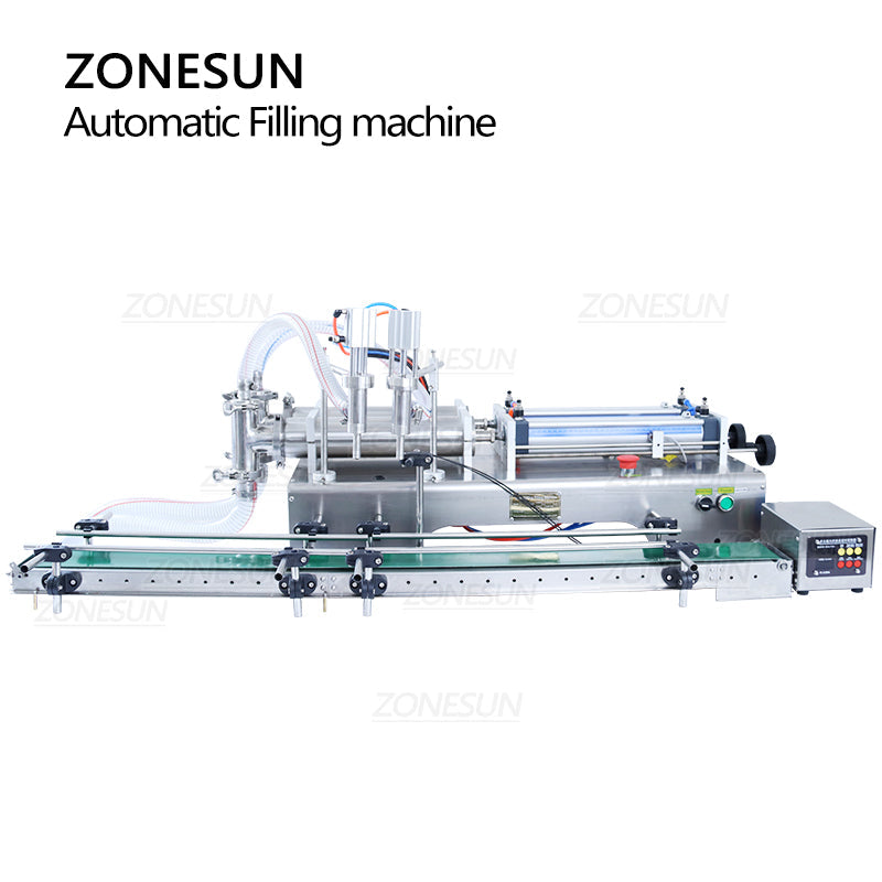 ZONESUN ZS-DTYT2L Pneumatic 2 Nozzles Piston Liquid Filling Machine With Conveyor Belt