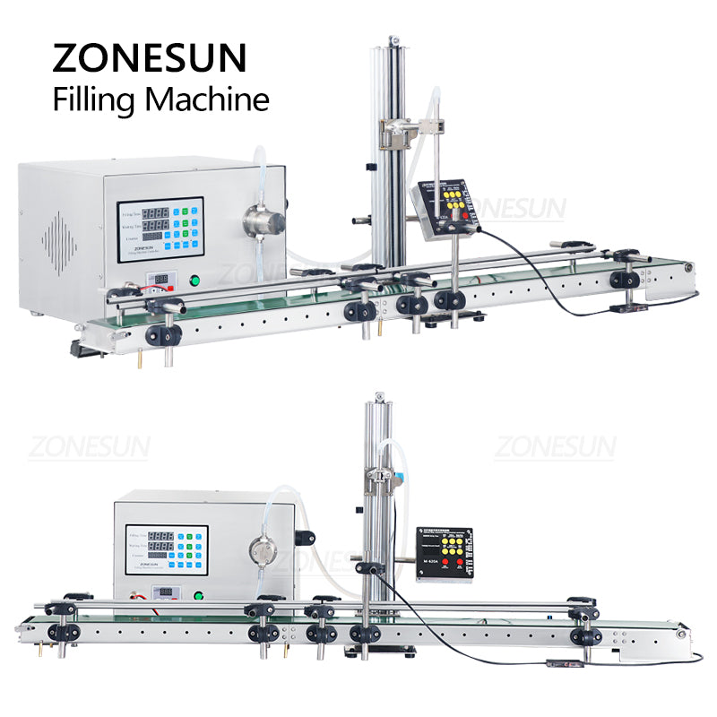 ZONESUN ZS-DTMP1D Single Diving Nozzle Magnetic Pump Liquid Filling Machine With Conveyor