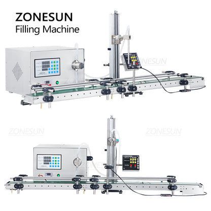 ZONESUN ZS-DTMP1D Single Diving Nozzle Magnetic Pump Liquid Filling Machine With Conveyor