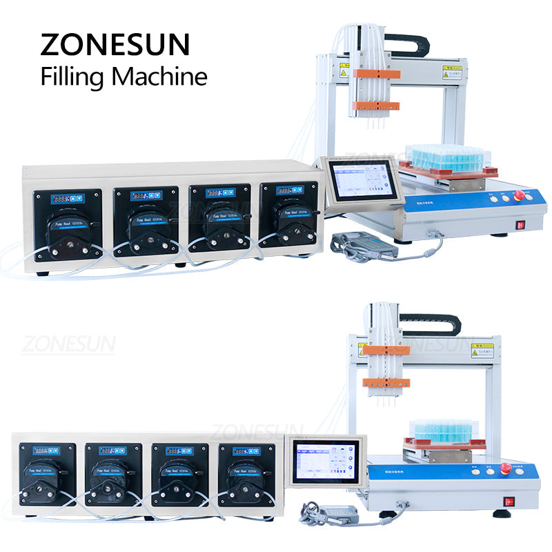 ZONESUN ZS-XYZ4A Riempitrice di liquidi per piccoli volumi con pompa peristaltica a 4 ugelli 