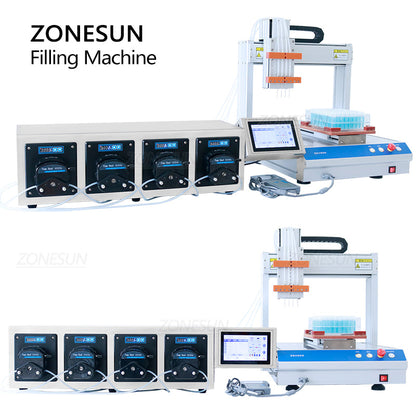 ZONESUN ZS-XYZ4A Máquina de llenado de líquidos de pequeño volumen con bomba peristáltica de 4 boquillas 