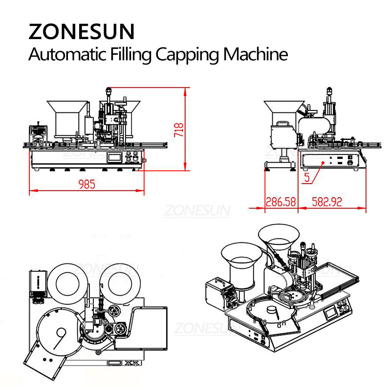 ZONESUN Automatic Penicillin Bottle Peristaltic Pump Liquid Filling And Capping Machine With Cap Feeder