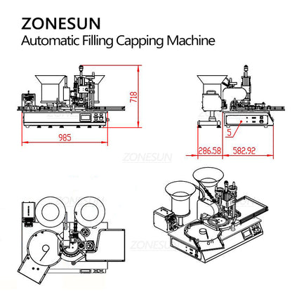 ZONESUN Automatic Penicillin Bottle Peristaltic Pump Liquid Filling And Capping Machine With Cap Feeder