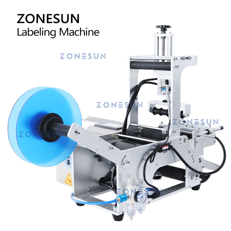 ZONESUN ZS-TB101 Etichettatrice per bottiglie rotonde a scorrimento singolo/doppio lato con scivolo di scarico 