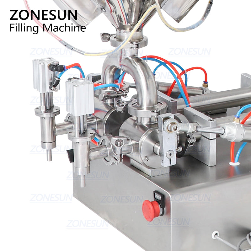 ZONESUN Riempitrice per marmellata e salsa a 2 teste con miscelatore e riscaldatore con funzione resistente al calore