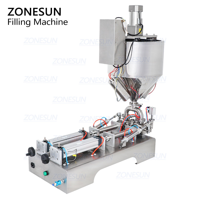 ZONESUN Riempitrice per marmellata e salsa a 2 teste con miscelatore e riscaldatore con funzione resistente al calore