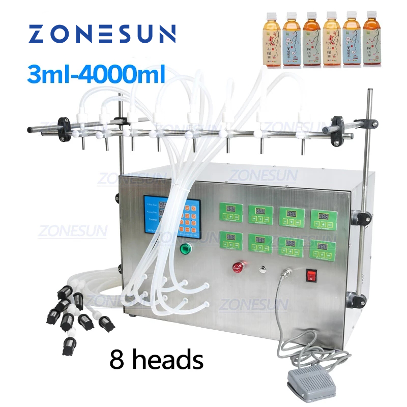 ZONESUN Control digital 8 boquillas Bomba de diafragma Máquina de llenado de líquidos