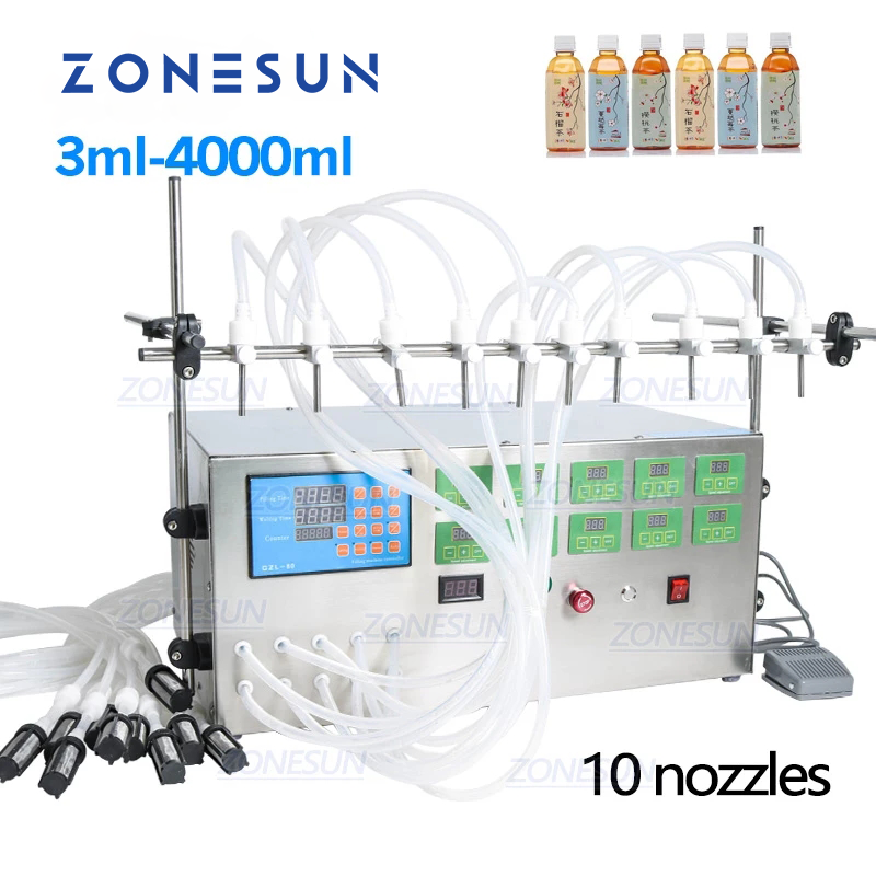 ZONESUN Electric 10 Nozzles Diaphragm Pump Liquid Filling Machine juice fruits drinking products high efficient machine