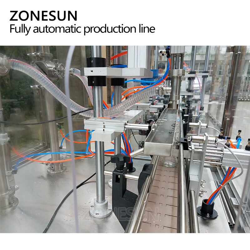 ZONESUN Vertical tipo eléctrico 6 boquillas llenado líquido tapado máquina etiquetadora de botellas redondas