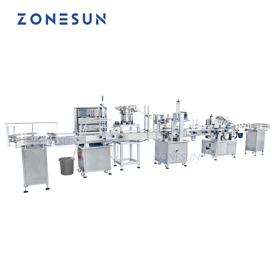 ZONESUN Custom Liquid Filling Capping And Round Labeling Machine With Vibratory Cap Feeder automatic machine line