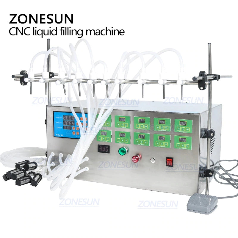 ZONESUN Electric 10 Nozzles Diaphragm Pump Liquid Filling Machine juice fruits drinking products high efficient machine