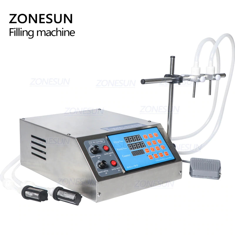 ZONESUN 3-3000ml Semi Automatic 2 Nozzles Gear Pump Liquid Filling Machine