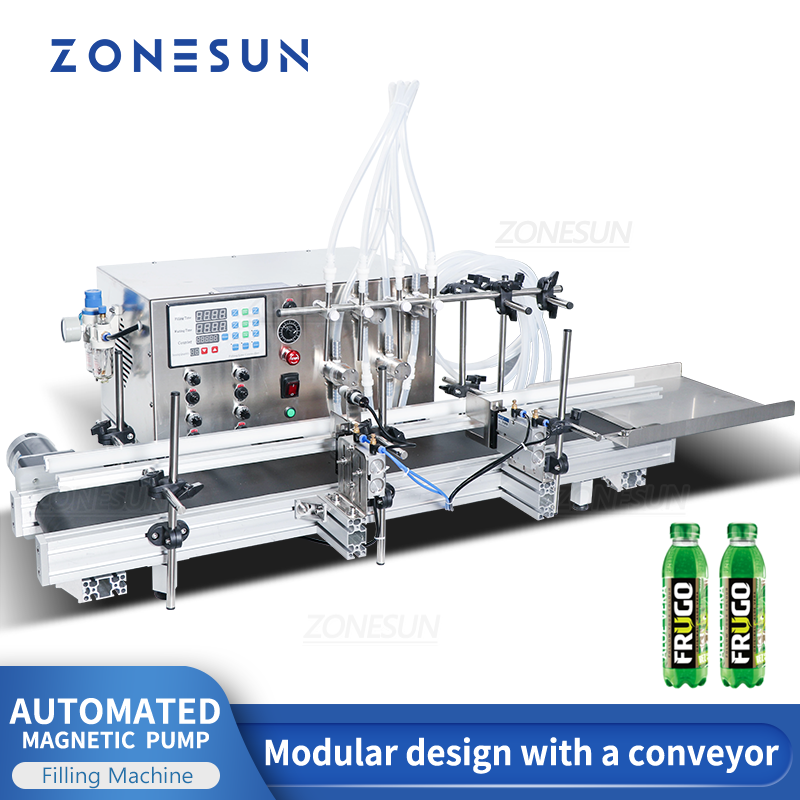 ZONESUN 4 Nozzles Automatic Magnetic Pump Liquid Filling Machine